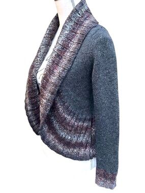 Woolrich OnyxGrey Multi Wool Shawl Collar Short Open Front Cardigan Sweater (XS)